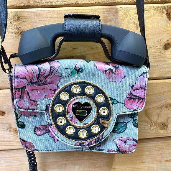 Betsey Johnson PHONE FLORAL Purse Handbag Kitsch TELEPHONE CROSSBODY - Picture 4 of 10